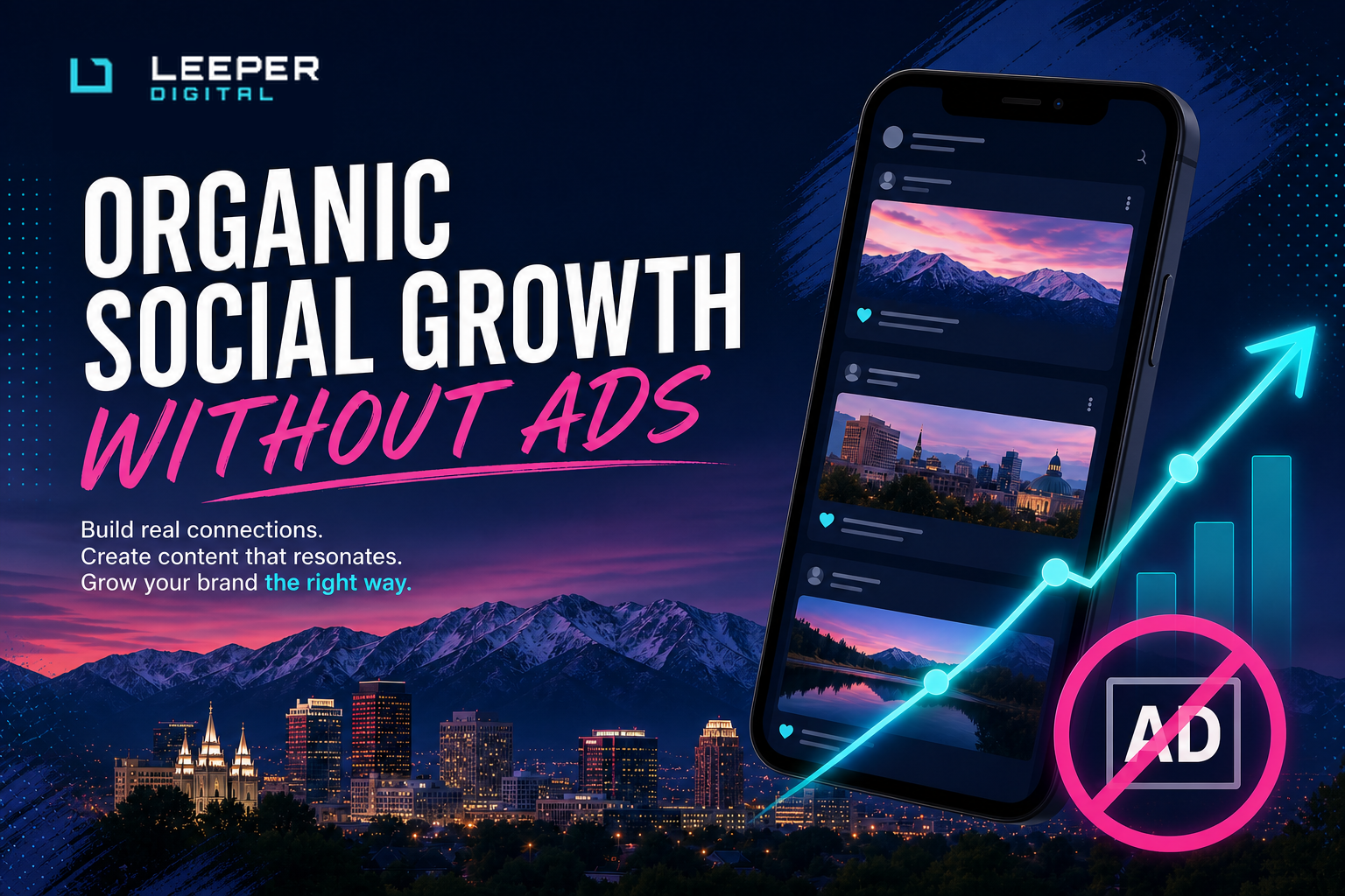 Organic social growth without ads for Salt Lake City brands