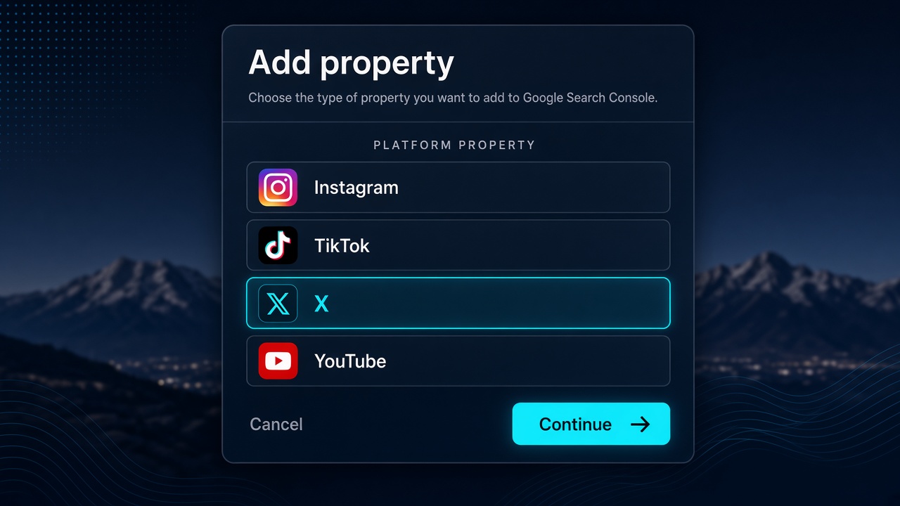 Add a platform property in Search Console for Instagram, TikTok, X, or YouTube