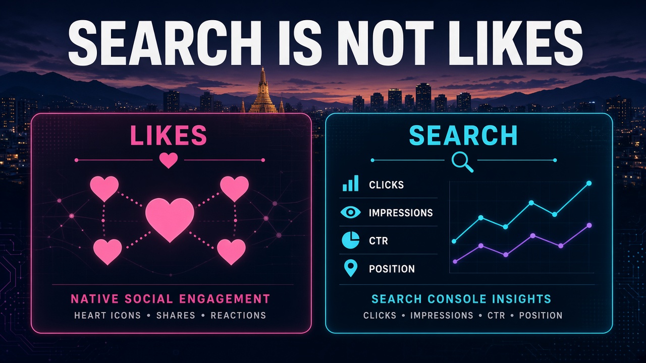 Search metrics versus native likes — Search Console is not a hearts report
