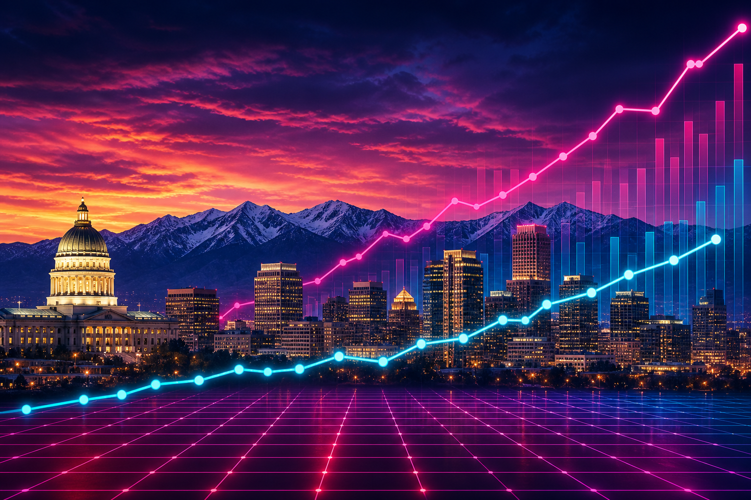 Salt Lake City skyline with a long-term organic SEO growth timeline